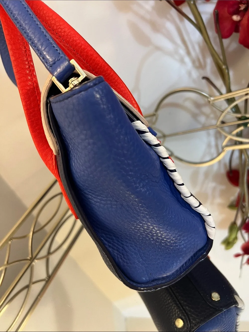 Kate Spade Colorblock Leather Satchel Crossbody Bag Whipstitch Navy Red Blue NWT